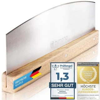 Dimono® Pizzaschneider Wiegemesser mit 35 cm Klinge – kein Rosten | Profi Mezzaluna aus 1,2 mm Edelstahl & Holzgriff – Kräutermesser & Pizza Cutter in einem