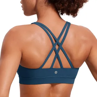 CRZ YOGA Damen Naked Feeling Ohne Bügel Sport BH Gekreuzt Rücken Spaghetti Top Abnehmbare Pads Yoga Croptop FRANZÖSISCHE Marine XL - XL