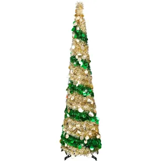 Regenbogen Weihnachtsbaum, 1.5m Spiral Lametta Girlande Weihnachtsbaum, Künstlicher Doppelstreifen Tannenbaum Gelbgrün, Für Zuhause Wohnung Büro Festdekoration