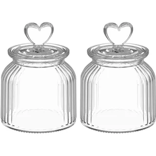 HomeyHoney Deko Glas mit Herzförmig Deckel, Candy Bar Gläser 2er Set