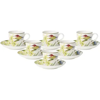 Villeroy & Boch Amazonia Anmut Espressotassen mit Untertassen 100 ml, 6er Set, Espresso-Set mit farbenfrohem Natur-Dekor, Premium Bone Porzellan, Bunt