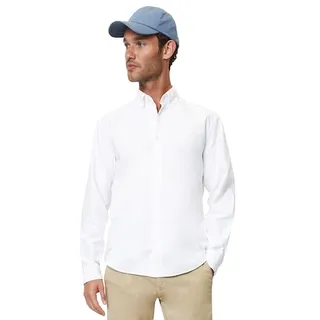 Langarmhemd »Button down collar, long sleeves, round hem«, mit dezenter Logostickerei auf der Brust, Gr. XS - N-Gr, white, , 24099520-XS N-Gr