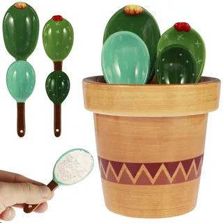 5 Stück Messlöffel Set im Topforganizer,Keramik Cactus Set,Keramik Kaktus Messlöffel mit Messbechern und Löffeln,für Küche Trocken Nass Messung Flüssigkeit Lebensmittel Salz und Zucker (A)