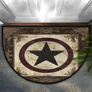 Axurera Halbrunder Teppich, Texas, Western, rustikal, brauner Stern, waschbar, halbrund, für Eingangsbereich, Badezimmer, Schlafzimmer, rutschfeste Fußmatte, 91,4 x 61 cm