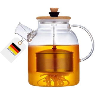 Teekanne aus Glas mit Sieb 1600 ml Teekanne mit Siebeinsatz Teekanne mit Hebe und Senk Funktion Kanne aus glas mit Siebeinsatz Deckel und Edelstahl Sieb abnehmbar