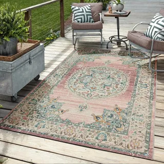 Mia's Teppiche Bliss robuster Outdoor Teppich, modernes Design, Wetterfest & UV-beständig, für Balkon, Terrasse und Wintergarten Aber auch für Küche oder Esszimmer geeignet in Pink, 80 x 150 cm