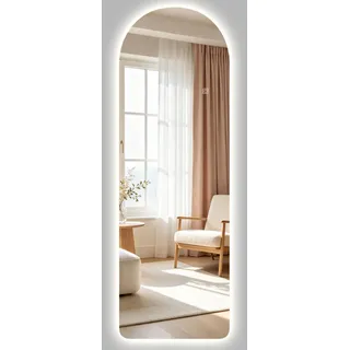 HOMCOM Großer gewölbter Wandspiegel 120x40cm mit LED-Beleuchtung | Ganzkörperspiegel, rahmenlos, bruchsicher, variable Intensität, 3 Lichtfarben, transparent