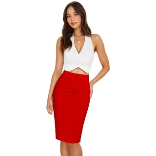 Hybrid & Company Sehr bequemer Damenrock, sehr dehnbar, knielang, mit Taschen, Sk44876-red, 54 Mehr - 50 Große Größen