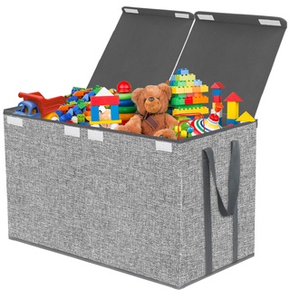 VERONLY Aufbewahrungsbox Spielzeugkiste mit Deckel Groß - 83L Faltbar Aufbewahrung Spielzeug mit Oberer Deckel und Trennwand für Kinderzimmer Kleidung Schlafzimmer(Hellgrau,63 * 33 * 41cm)