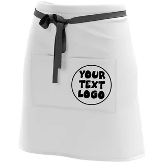 Ferocity Kurze Personalisierte Schürze Kellnerschürze Vorbinder Bäckerschürze mit deinem Namen Firmenlogo personalisiert mit Taschen für Bistro Restaurant, Weiß mit Logo [074] - 48 cm x 80 cm