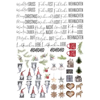 Kerzentattoos Weihnachten – 9 weihnachtliche Designs – Wasserschiebefolie A4 – für glatte Kerzen & Keramik – einfache Anwendung – DIY Deko & Geschenkidee (Wichtel)
