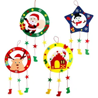 Coonoor Dekohänger Weihnachtskränze Bastelset für Kinder,Weihnachtsbaum Deko (4 St), Filz Weihnachtskranz DIY Hängekranz