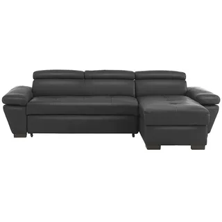 Vente-Unique Schlafsofa, Anthrazit, Leder, Uni, 4-Sitzer, 256x83x154 cm, Wohnzimmer, Sofas & Couches, Schlafsofas