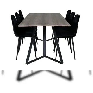 VCM MarinaGRBL Essgruppe Esstisch El Holz dekor grau und 6 Polar Diamond Esszimmerstühle Velour schwarz.