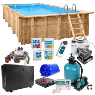 Interline Holzpool Bali Rechteckig 788x400 PREMIUM SET inkl Wärmepumpe Roboter