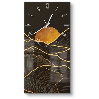 DEQORI Wanduhr 'Goldenes Linien Gebirge' (Glas Glasuhr modern Wand Uhr Design Küchenuhr) goldfarben|schwarz 30 cm x 60 cm