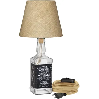 ledscom.de Tischlampe FLAKO, Hanfkabel, Lampenschirm natur-beige, inkl. E27 Lampe, smart (warmweiß - kaltweiß, 7 W, 1005lm) ohne Flasche