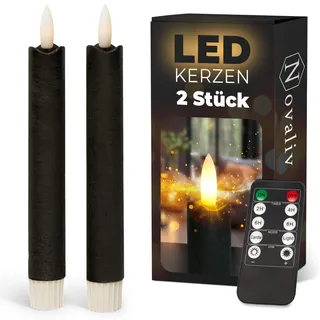 Stabkerzen LED mit Timer SCHWARZ 2er indoor mit Timer Funktion 6 Stunden ECHTWACHS 18cm Höhe für Kerzen 2,2cm Durchmesser 2 AAA Batterien notwendig LED Stabkerzen flackernde Flamme bewegliche Flamme