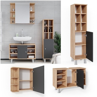Vicco Badmöbel Set Fynn Spiegelschrank Waschbeckenunterschrank Hochschrank Bad