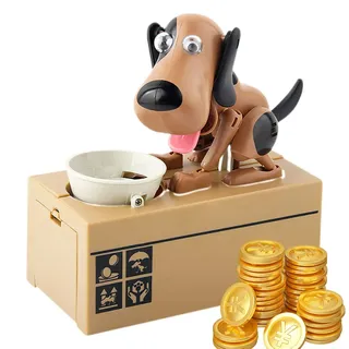 Lotvic Hund Spardose Elektronisch, Hungriger Hund Spardose, Welpen-Sparschwein, Geburtstagsgeschenk für Kinder (Dunkelbrauner)