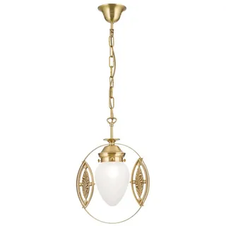 Licht-Erlebnisse Pendelleuchte ELISE, ohne Leuchtmittel, Glas Echt-Messing E27 25 cm breit in Bronze Weiß Jugendstil bunt