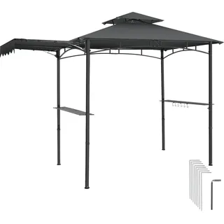 Tectake Grillpavillon 3,16 x 1,5 m inkl. 2 Seitenteile Grau/Schwarz