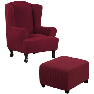 Thdsubb Ohrensessel Überzug Sesselbezug Sessel Sessel-Überwürfe Tiger Stuhlbezug Ottomane Schonbezug Hockerüberzug Husse Für Fußhocker (Rot,Ohrensessel+Quadrat L)