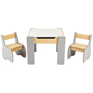 COSTWAY Kindersitzgruppe 3tlg. Kindertisch, aus Holz, mit 2 Stühlen grau