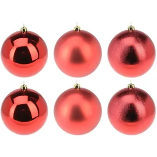 6 x Weihnachtskugeln aus Kunststoff Ø 14 cm rot-matt+glanz+glitzer wetterfest für Innen und Außen - Christbaumkugeln – Weihnachtsbaumkugeln - Rot