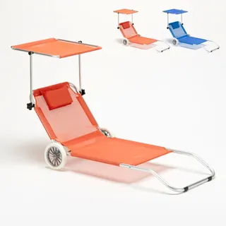 Sonnenliege Strandliege Klappbar Mit Rollen Aluminum Sonnendach Banana - Orange