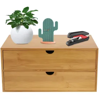 Donened - Schreibtisch-Organizer aus Bambus mit Schubladen, Schubladenbox Bambus, Mini Kommode, Holz Organizer für Zuhause, Büro, Küche, Bad (2 Schubladen)