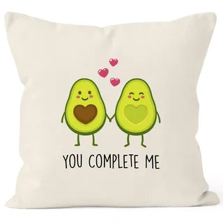 MoonWorks Kissen-Bezug Avocado - You Complete me Kissen-Hülle Deko-Kissen Baumwolle Valentinstagsgeschenk Natur 40cm x 40cm