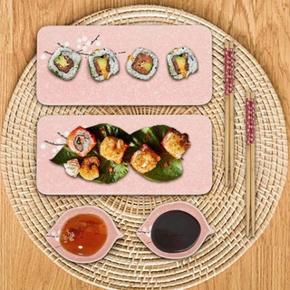 EurHomePlus Japanische Keramik Sushi-Teller-Set 6-teilig Geschirr 2Sushi-Platte-2 Soßenteller- 2 Paar Essstäbchen Blaue+Weiße/Pink+Weiße (Pink+Weiße)