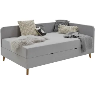 Möbel Kraft Polsterliege mit Bettkasten ¦ grau ¦ Maße (cm): B: 130 H: 84