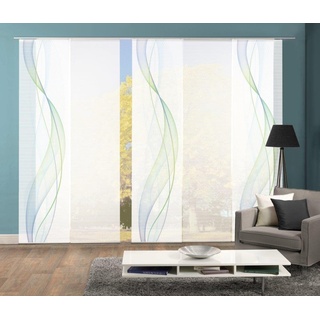 VISION S 95633-6407 5er-Set Schiebegardine Heights halb-transparenter Stoff in Bambus-Optik 5X 260x60 cm Farbe: Blau-Grün