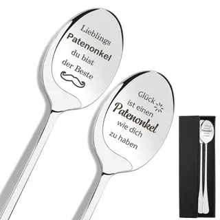 Patenonkel Geschenk - Geschenk Pate 2 Stück Gravur Kaffeelöffel für Besten Patenonkel, Weihnachten, Fragen
