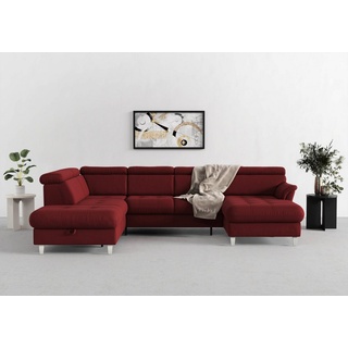 sit&more Wohnlandschaft Marano U-Form, inklusive Kopfteilverstellung, wahlweise mit Bettfunktion, Bettkasten rot