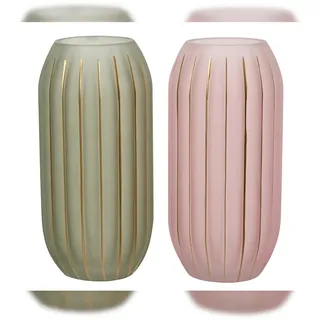 Decoris 1 Vase Glas 30cm Deko Blumenvase Rosa - Stabile Tischvase - Wohnzimmer Deko - Glasvase Modern Runder Wellenrelief - Tulpenvase - Flower Vases