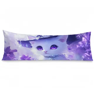 Kissenbezug 40 x 145 Seitenschläferkissen Bezug Lila Kissenbezug Katze Kissen seitenschläfer Leinen Verbessern Sie Schlafqualität Pillow Case, Doppelseitig Drucken für Sofa Deko Schlafzimmer, Model657