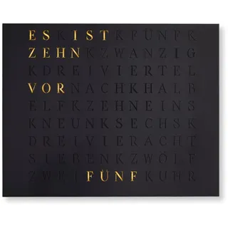 WordClock Jupiter Edelstahl gelasert in matt Schwarz - elegante Wortuhr in Deutsch - LED Wanduhr - Schwarz