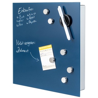 bremermann Schlüsselkasten Schlüsselkasten XL blauer Glasfront, 13 Haken, Korpus Metall grau blau