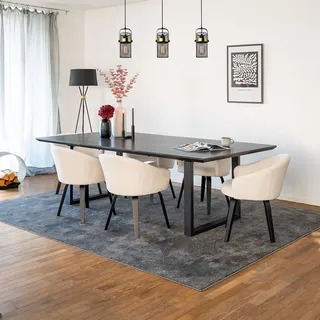 Home Deluxe – Esstisch-Set AVENCIA mit 6 Stühlen CELESTE Weiß - Farbe: Dark Oak, Maße: 240 x 76 x 120 cm, U-Fuß I Essgruppe Ausziehtisch Essz... - Braun