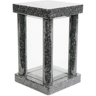 Grab-Lampe Granit Grau Impala handgefertigt Friedhof-Leuchte Grab-Schmuck Glas
