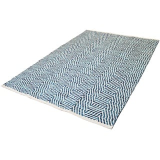 Teppich KAYOOM "Aperitif 410" Teppiche Gr. B/L: 160 cm x 230 cm, 7 mm, 1 St., blau Baumwollteppiche weiche Haptik,fusselarm, für Allergiker & Fußbodenheizung geeignet