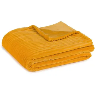 Wohndecke GÖZZE "Cordoptik" Wohndecken Gr. B/L: 150 cm x 200 cm, gelb (senf) Kunstfaserdecken mit Glanzeffekt, Kuscheldecke