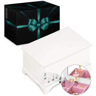 Maverton Jewelkeeper mit Spieluhr Ballerina - weiße Schmuck Aufbewahrungsbox mit Spiegel - Musikschmuckdose - Schmuckkästchen Ballerina Spieldose für Mädchen - Schatztruhe für Kinder