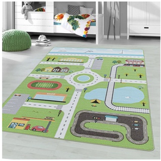 Kinderteppich Spielteppich Straßenteppich Kinderteppich Kinderzimmer Autoteppich, Miovani grün 120 cm x 170 cm