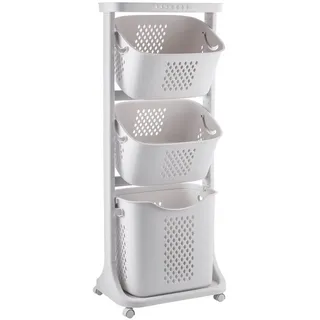 Yorbay Wäschekorb 3 Fächer platzsparend Wäschewagen auf Rollen, hoch Wäschesortierer (mit 4 Stockwerke, 3 Aufbewahrungskörbe, 108,8 x 43,7 x 32,8 cm), 120L Wäschesammler für Kleidung, Spielzeug, für Badezimmer weiß