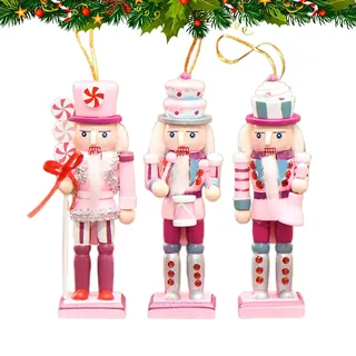 Generisch Nussknacker-Baumschmuck,Nussknacker-Ornamente,10,2 cm Große Rosa Weihnachts-Soldatenfiguren Aus, 3er-Set-Feiertags-Soldatenpuppe Für Party-Tisch-Weihnachtsbaumdekoration