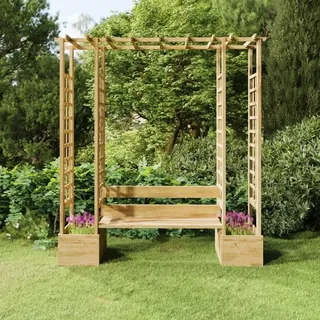 Maison Exclusive - Garten-Pergola mit Bank & Pflanzkübeln Kiefernholz Imprägniert - Braun